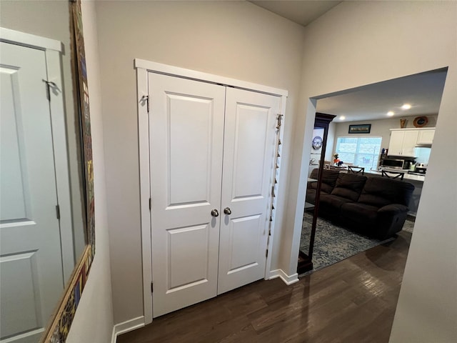 entryway with dark hardwood / wood-style floors