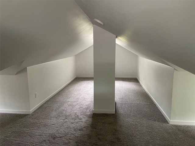 additional living space featuring dark colored carpet and vaulted ceiling