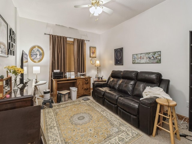 living room featuring ceiling fan