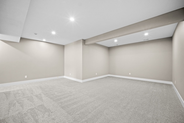 basement with carpet flooring