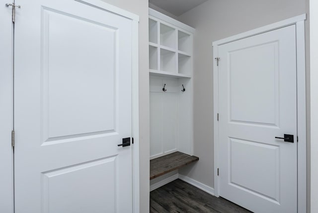 mudroom with dark hardwood / wood-style flooring