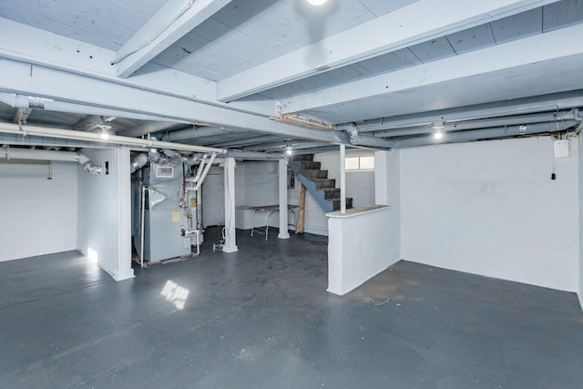 basement with heating unit