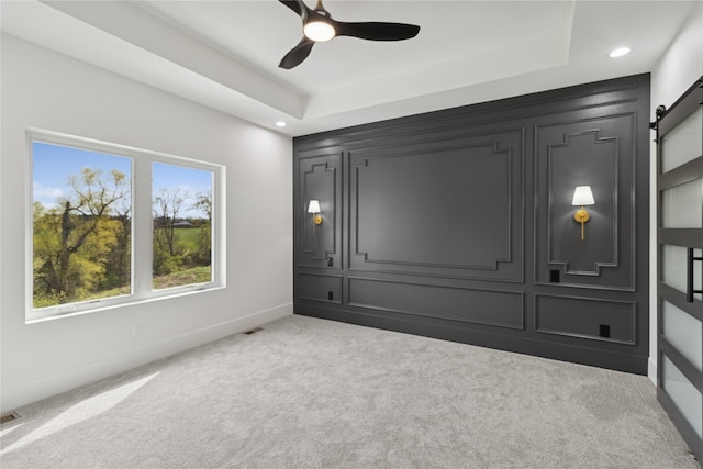 unfurnished bedroom with recessed lighting, baseboards, a ceiling fan, and carpet floors
