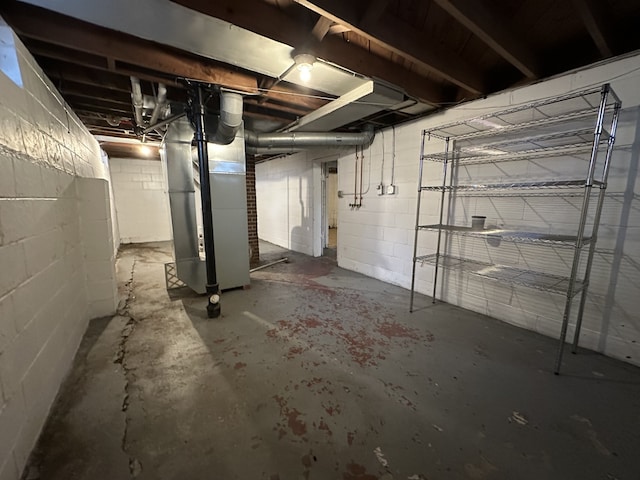 basement featuring heating unit