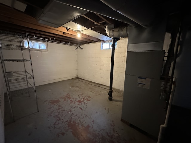 basement with heating unit