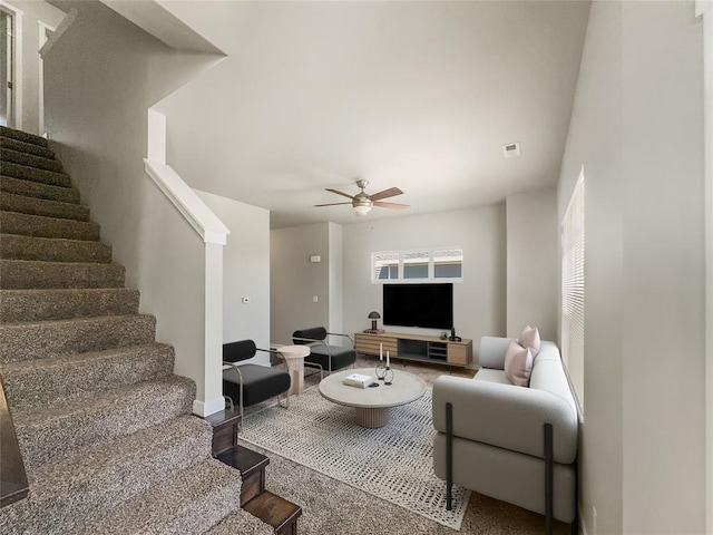 living room featuring ceiling fan