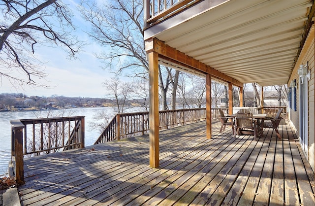 deck with a water view