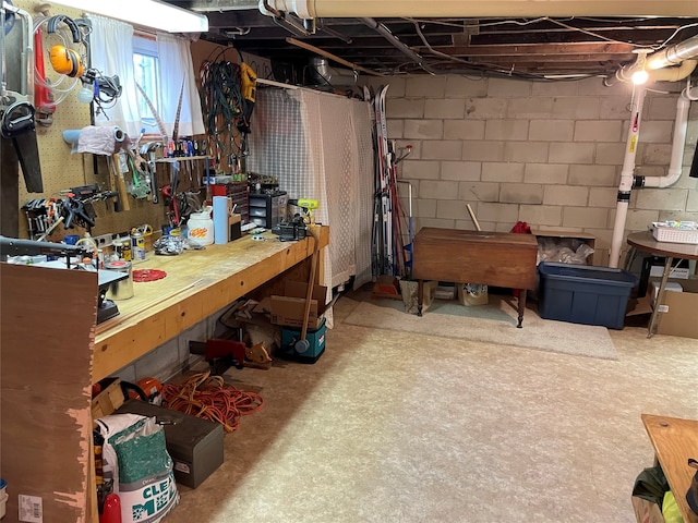 basement featuring a workshop area