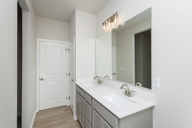 6433 NE 11th Ct, Des Moines, IA 50313 - bathroom featuring double vanity and wood finished floors