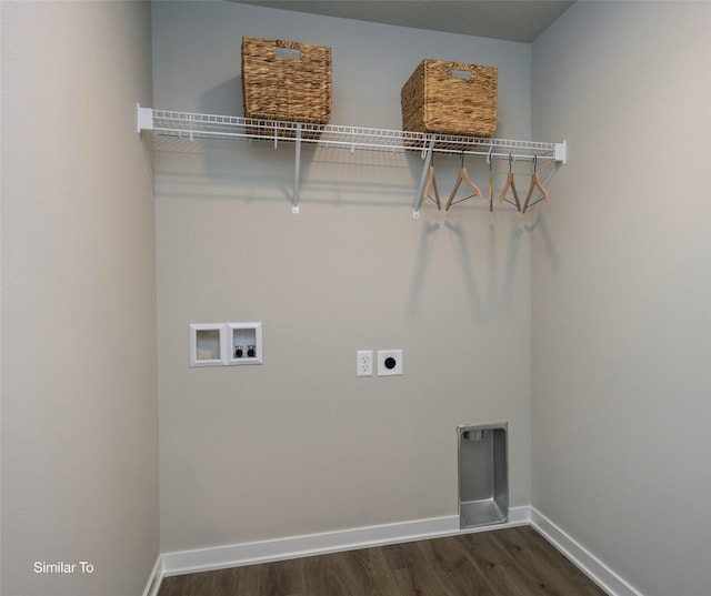 laundry area with dark wood-type flooring, washer hookup, and hookup for an electric dryer