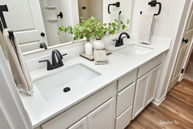 bathroom with vanity and wood-type flooring