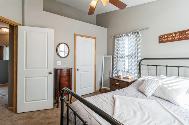 bedroom featuring carpet floors and ceiling fan