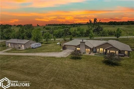 aerial view at dusk with a rural view