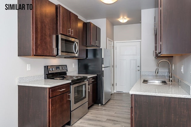 kitchen featuring appliances with stainless steel finishes, sink, and dark brown cabinets