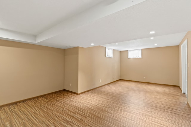 basement with light wood-type flooring