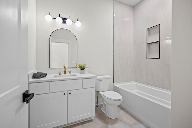 full bathroom featuring tile patterned flooring, bathtub / shower combination, vanity, and toilet