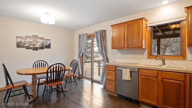 kitchen featuring dark hardwood / wood-style flooring, sink, and stainless steel dishwasher