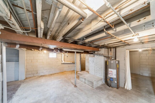basement featuring gas water heater