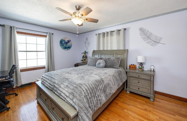 2711 Westover Blvd, Des Moines, IA 50322 - bedroom with light wood-style flooring, a textured ceiling, and ceiling fan
