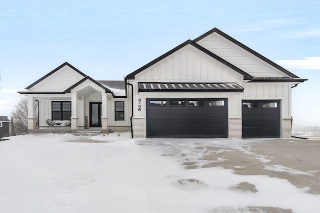 modern farmhouse style home with a garage