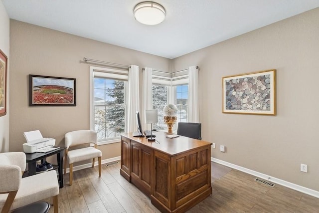 office with hardwood / wood-style floors and a wealth of natural light