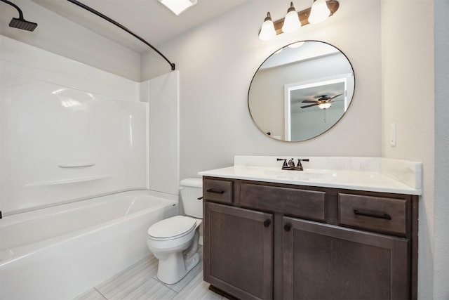 610 NE Whitetail Dr, Ankeny, IA 50021 - bathroom featuring a ceiling fan, vanity, bathtub / shower combination, and tile patterned flooring