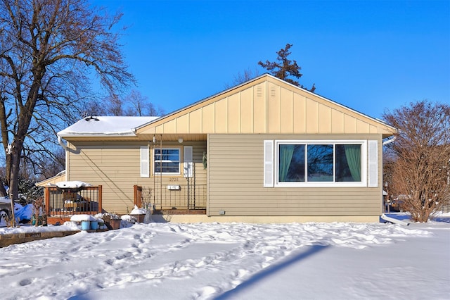 view of snow covered property