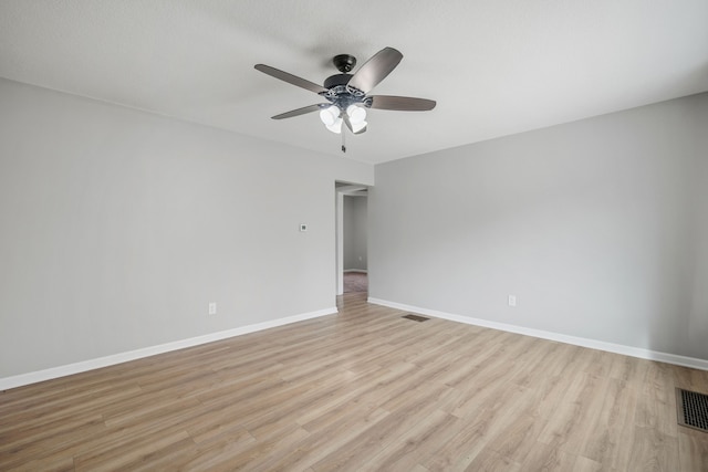 empty room featuring ceiling fan and light wood-type flooring