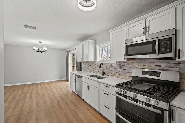 kitchen with white cabinetry, sink, decorative backsplash, and appliances with stainless steel finishes