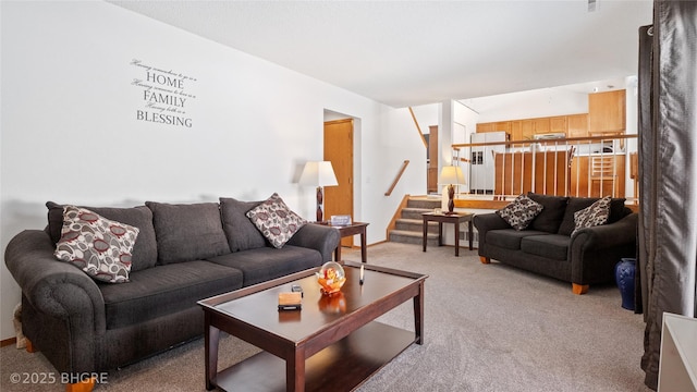 living room with light carpet