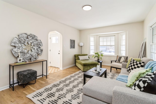 living room with light hardwood / wood-style flooring