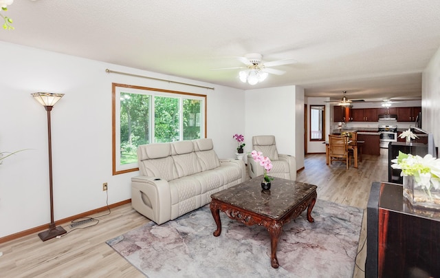 3015 Deerpath Ct, Des Moines, IA 50320 - living area featuring a ceiling fan, light wood-style flooring, and a textured ceiling