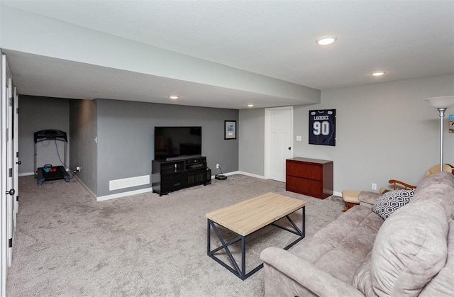 living room with light carpet