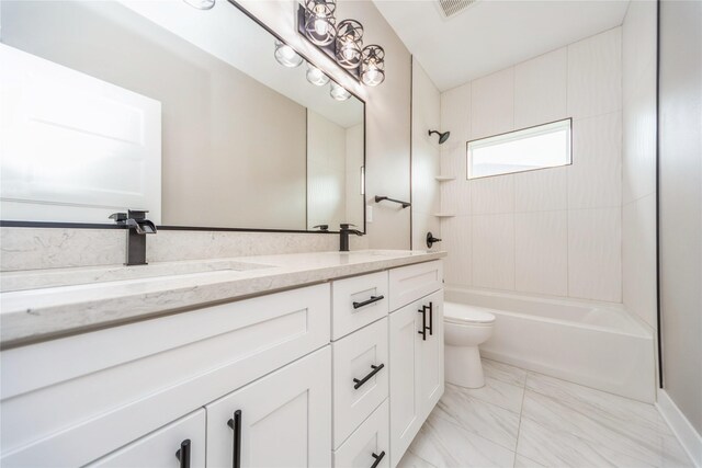 2938 NE Brentwood Cir, Grimes, IA 50111 - full bath featuring double vanity, shower / tub combination, and marble look tiles