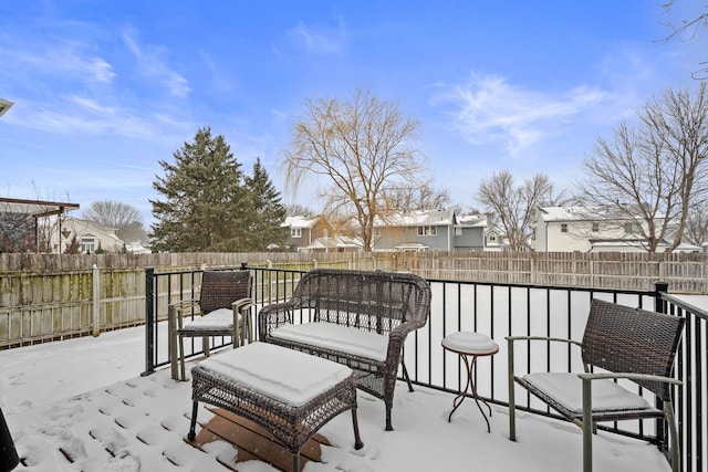 view of snow covered patio