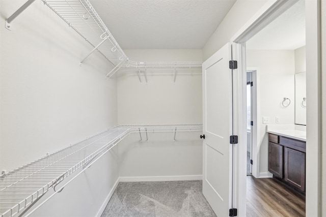 spacious closet with light hardwood / wood-style floors