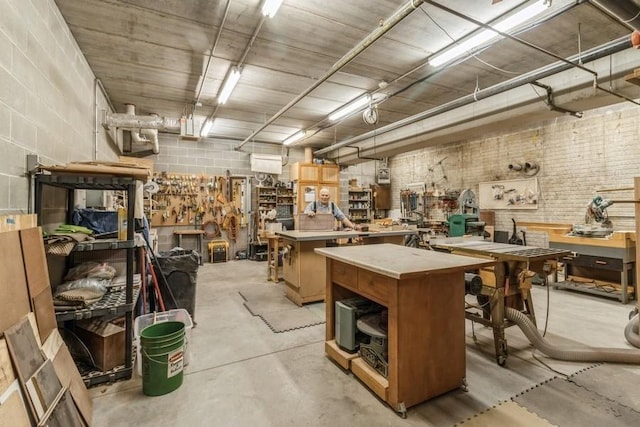 interior space featuring a workshop area