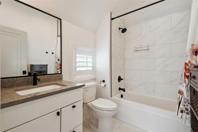 full bathroom featuring toilet, vanity, and shower / tub combo