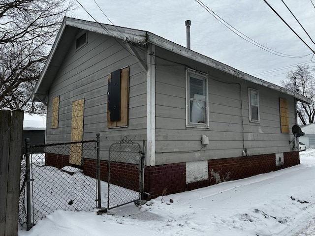 view of snow covered exterior