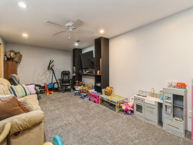 3473 Juniper Ave, Casey, IA 50048 - playroom with recessed lighting, carpet flooring, and ceiling fan