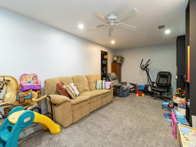 3473 Juniper Ave, Casey, IA 50048 - rec room featuring recessed lighting, carpet, and a ceiling fan