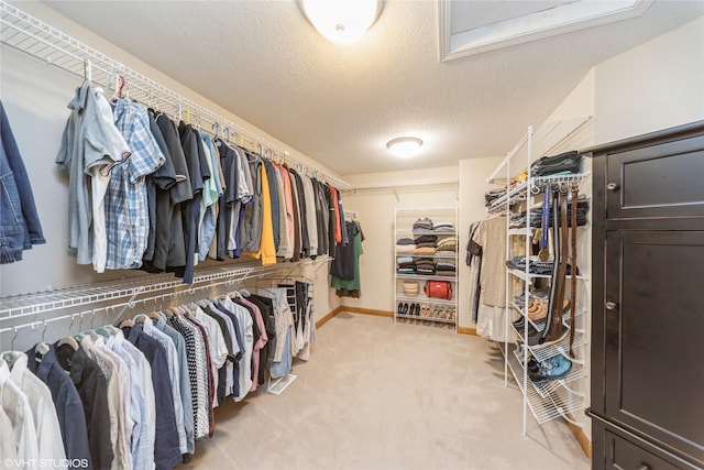 spacious closet featuring light carpet