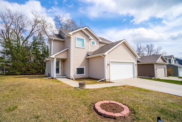 traditional home with driveway, a front lawn, and a garage