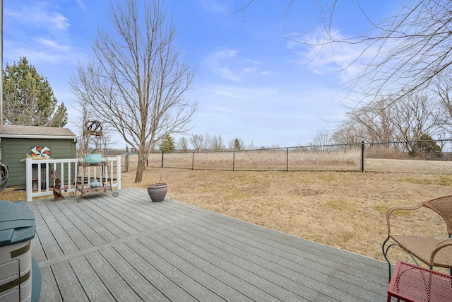 wooden deck with a fenced backyard