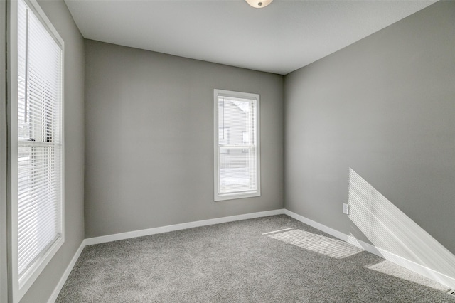 spare room featuring carpet and baseboards