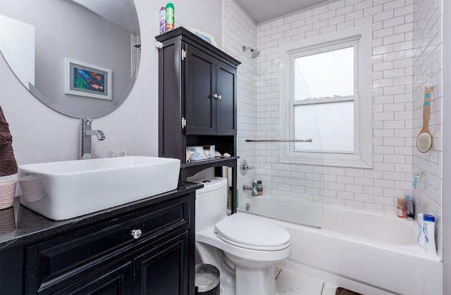 bathroom featuring shower / bathing tub combination, vanity, and toilet