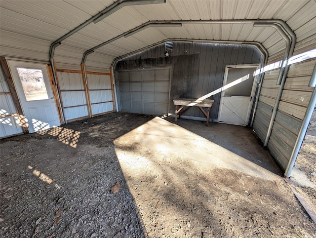 garage with metal wall