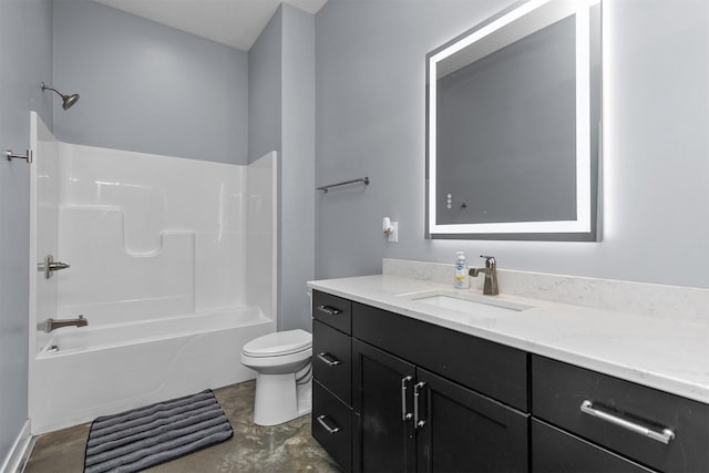 bathroom featuring shower / bathtub combination, vanity, and toilet