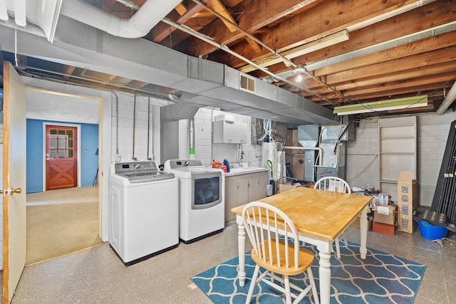 5808 Chamberlain Dr, Des Moines, IA 50312 - unfinished basement with washing machine and dryer, heating unit, and water heater