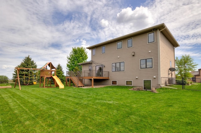 14201 Brookview Dr, Urbandale, IA 50323 - rear view of property featuring a deck, a playground, and a gate